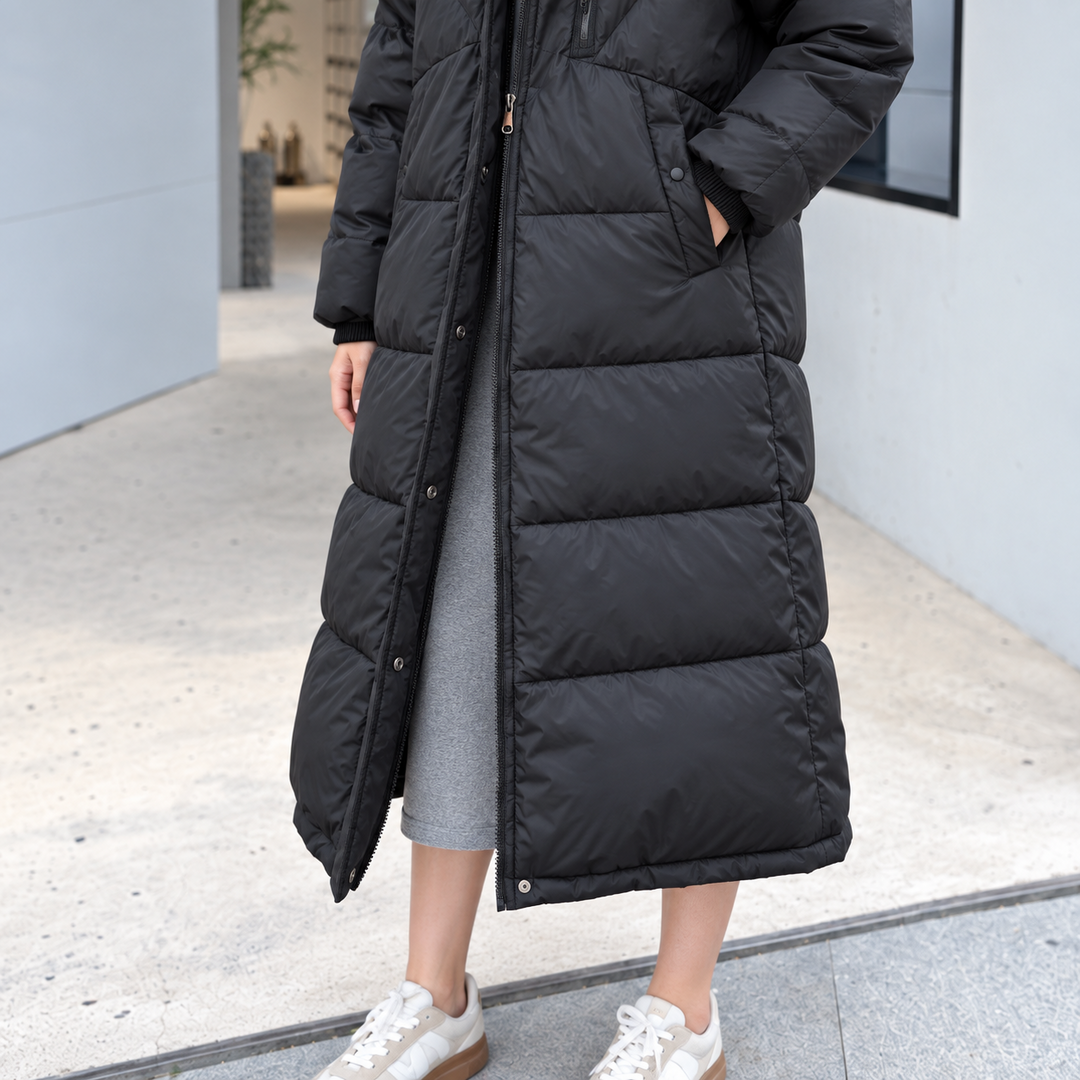 Dames Lange Winterdichte Puffer Parka Winterjas