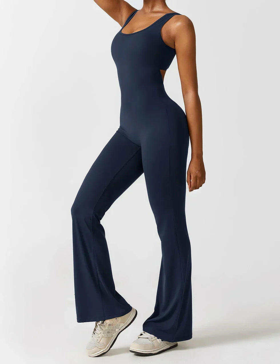 Flared Scrunched V-Back Jumpsuit voor Dames