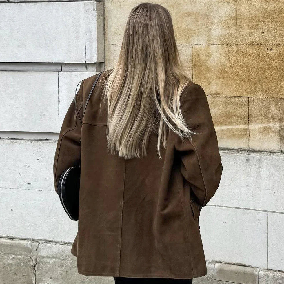 Bruine suede blazer voor dames