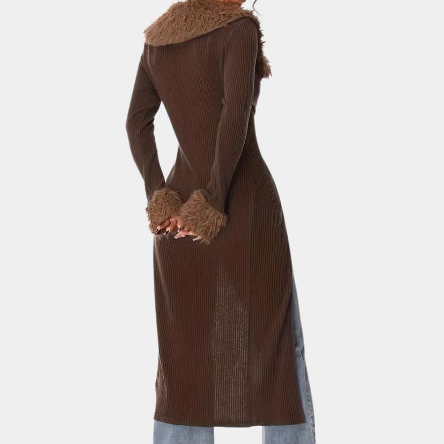 Bunny vest dames | Vintage lang vest in bruin met tijdloos design