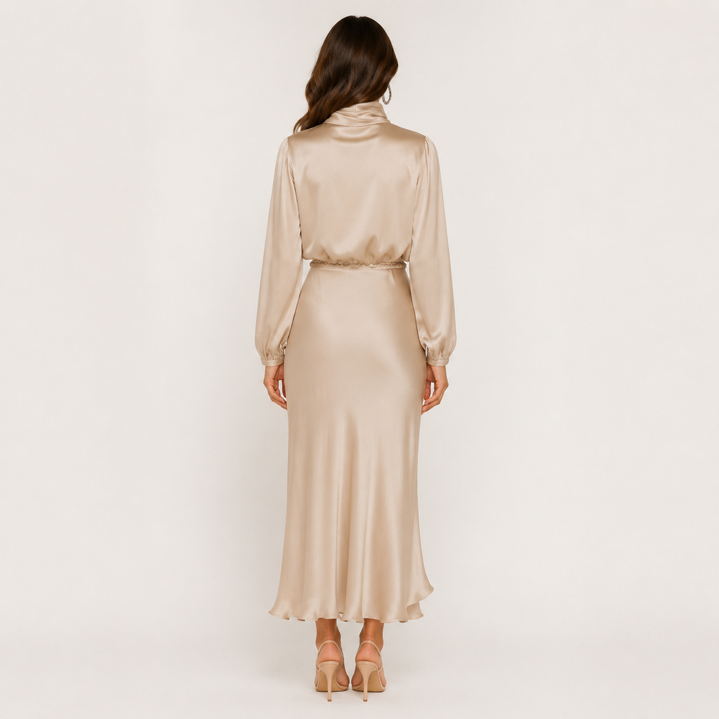 Dames Hoge Taille Midi Jurk – Effen, Casual, Geschikt voor Avondkleding