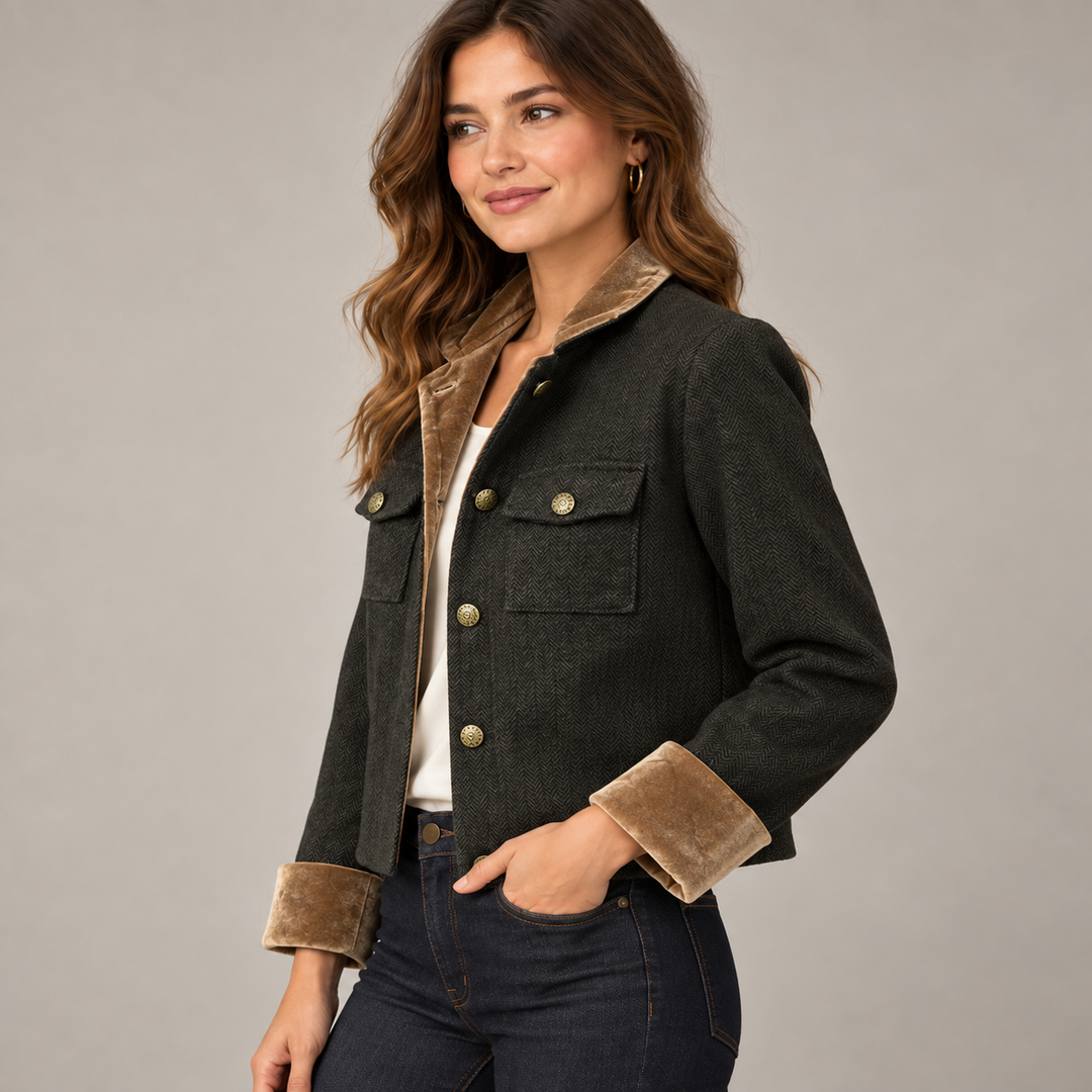 Dames Visgraat Blazer met Knopensluiting - Getailleerd Jasje