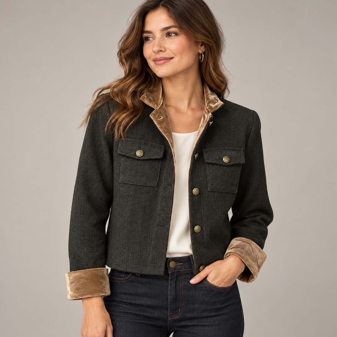 Dames Visgraat Blazer met Knopensluiting - Getailleerd Jasje