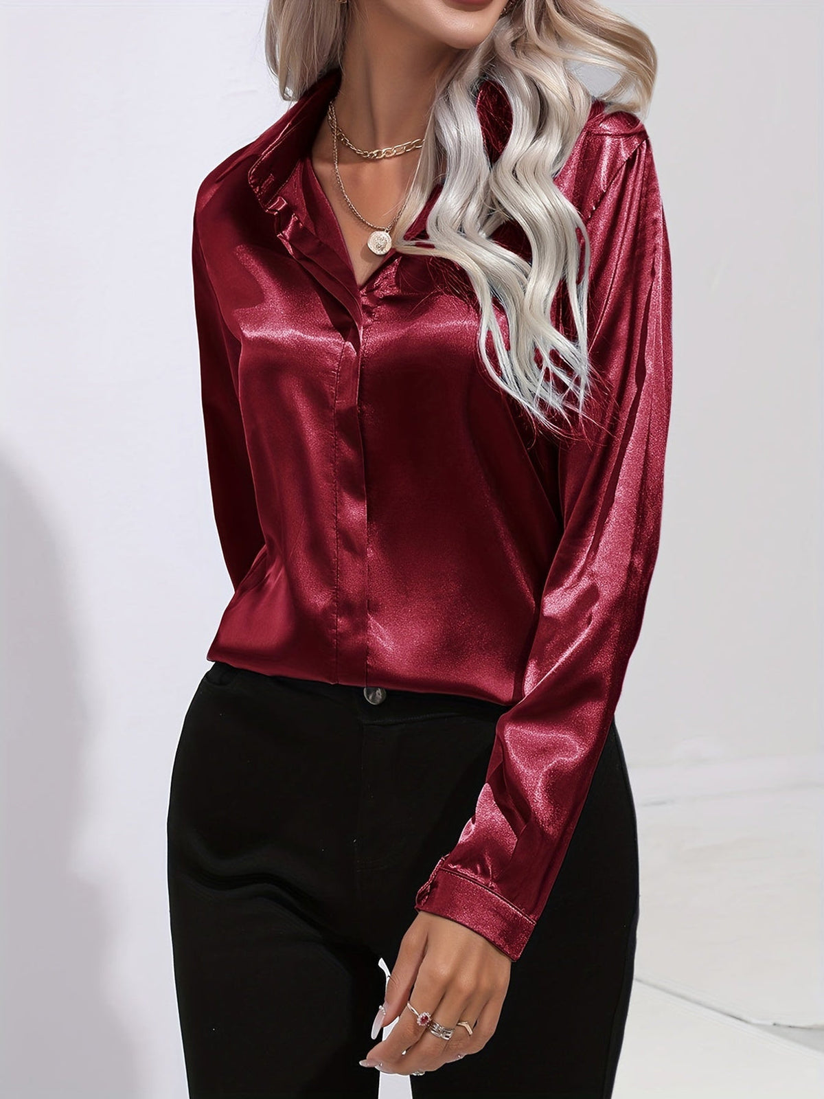 Satijnen Blouse | Dames blouse met elegante glans en tijdloze stijl