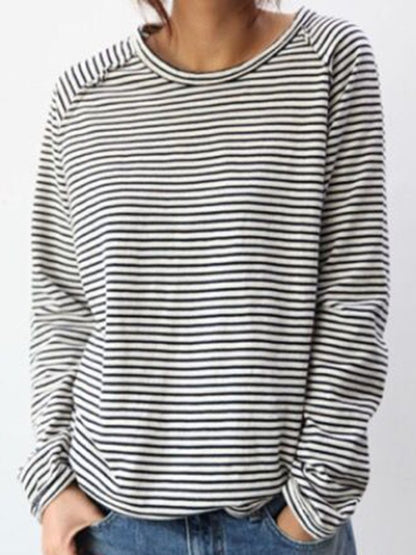 Dames Top – Elegante Lange Mouwen – Gestreept Ademend en Tijdloos Design