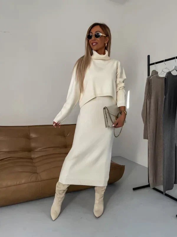 Eleanor Jurk Set | Dames midi-jurk met bijpassende coltrui voor herfst en winter