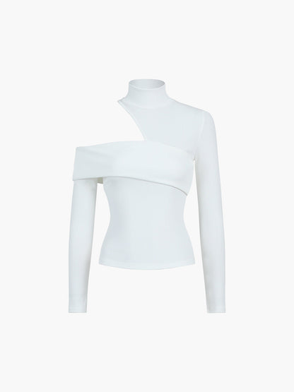 Eleanor - Oblique uitgesneden rib top met lange mouwen