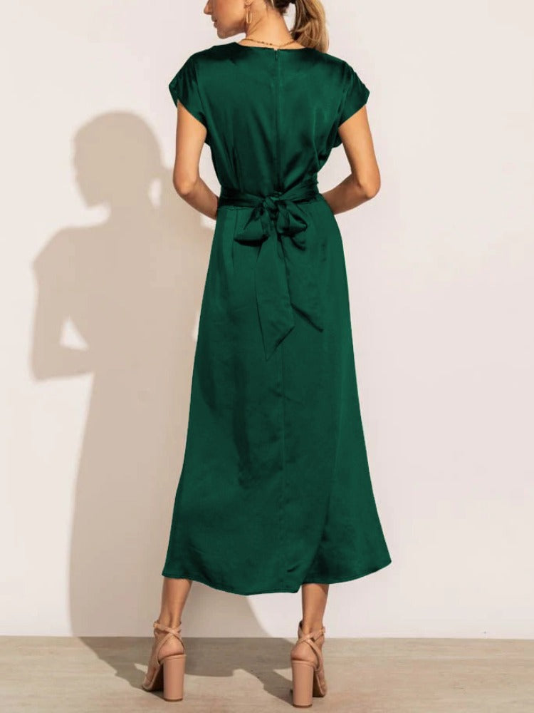 Eveline - Elegante Satijnen Wikkel Midi Jurk voor dames