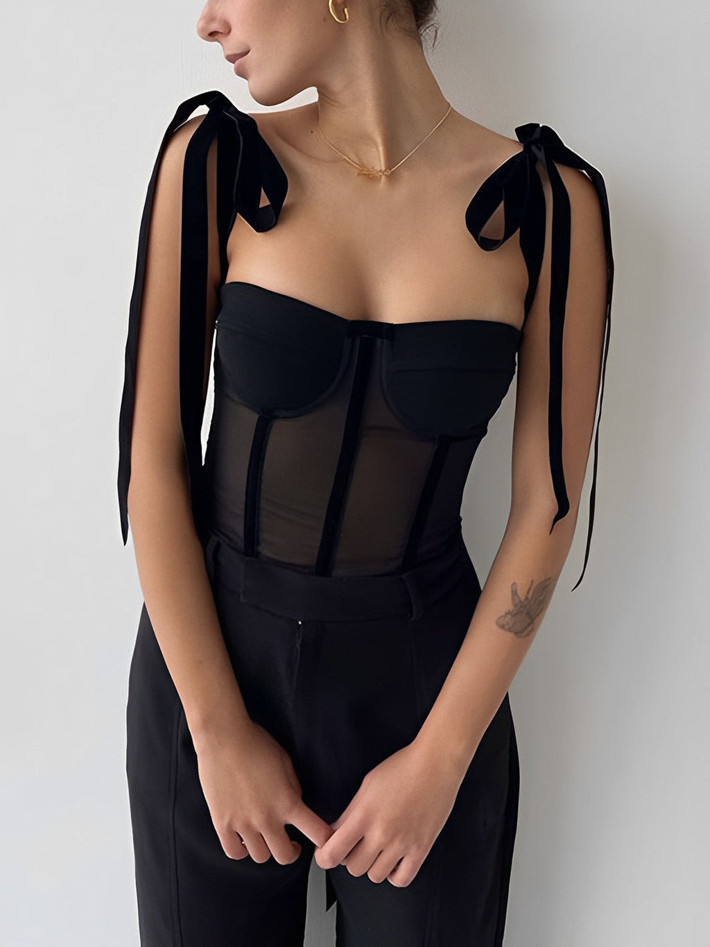 Eloise - Geknoopte Mesh Cami Crop Top