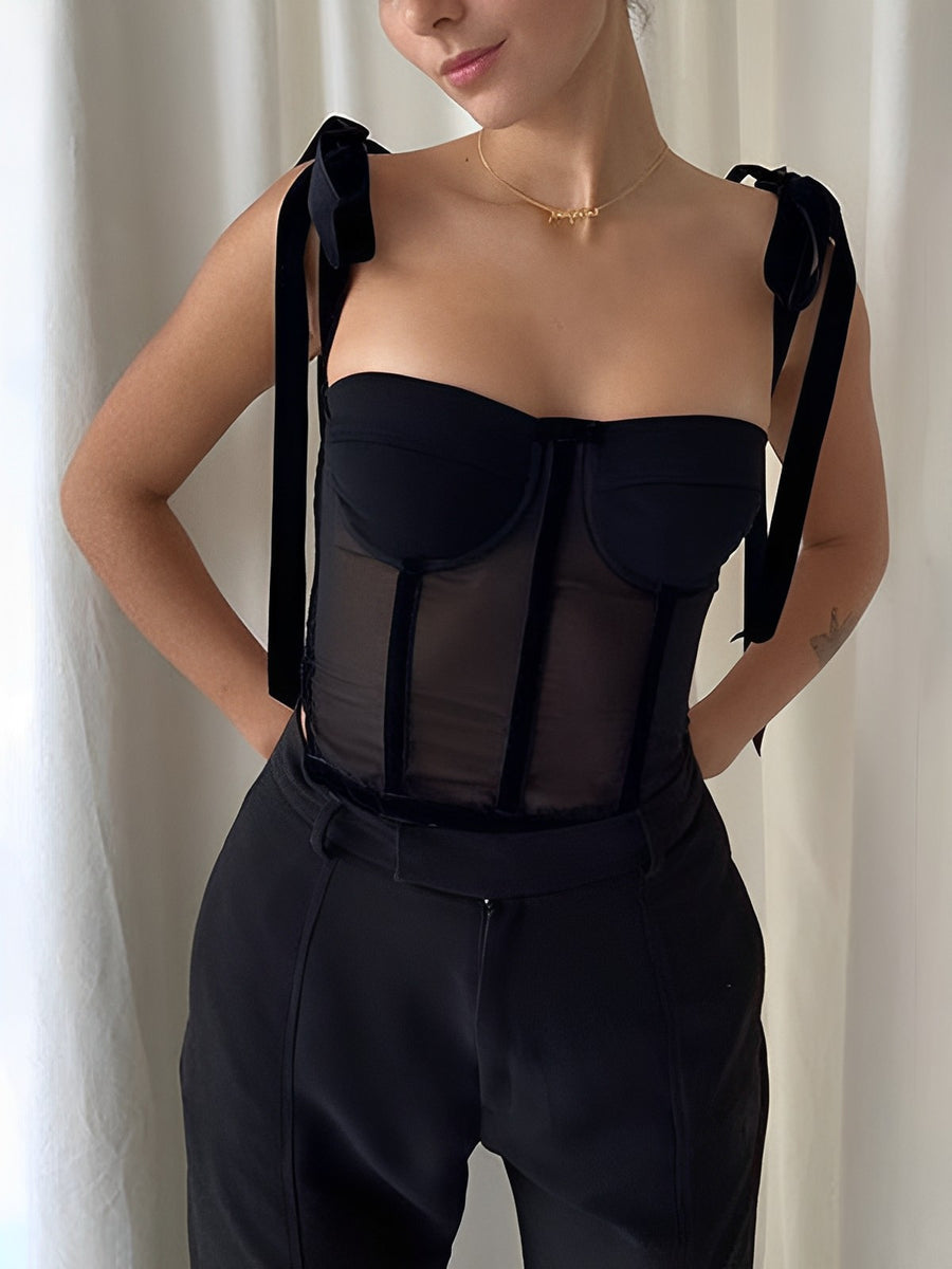 Eloise - Geknoopte Mesh Cami Crop Top