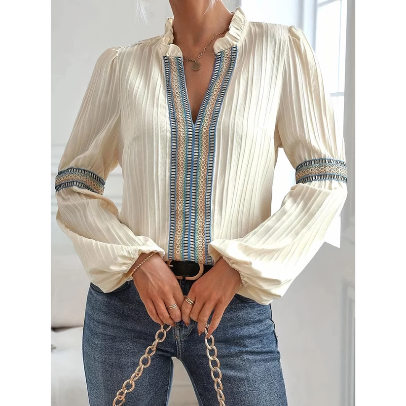 Elowen - Casual V-Hals Blouse Met Lange Mouwen