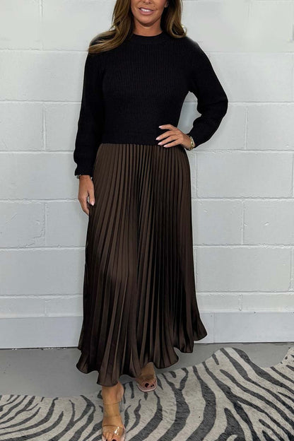 Fable | Dames midi jurk met gebreide top en geplooide rok