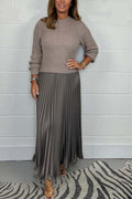 Fable | Dames midi jurk met gebreide top en geplooide rok
