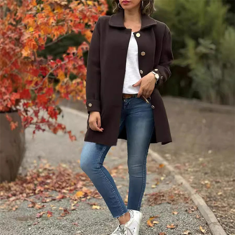Fariah elegante jas dames | Lange jas met kraag en knoopsluiting