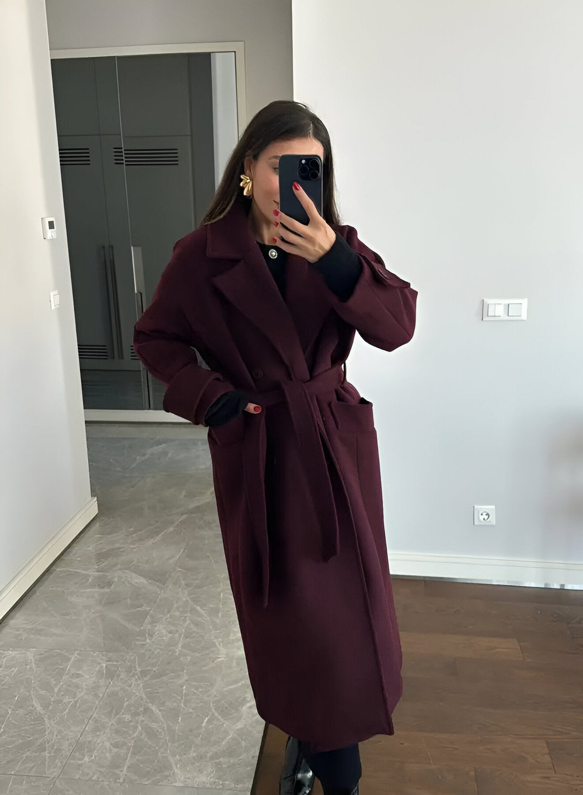 Burgundy damesmantel | Oversized jas van wolblend met tijdloze elegantie