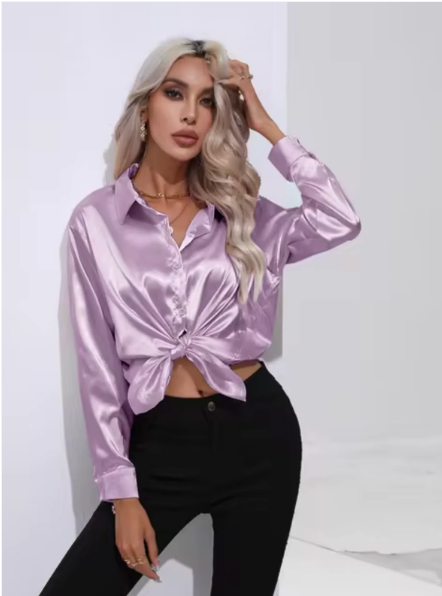 Ginevra - Satijnen Blouse Met Lange Mouwen