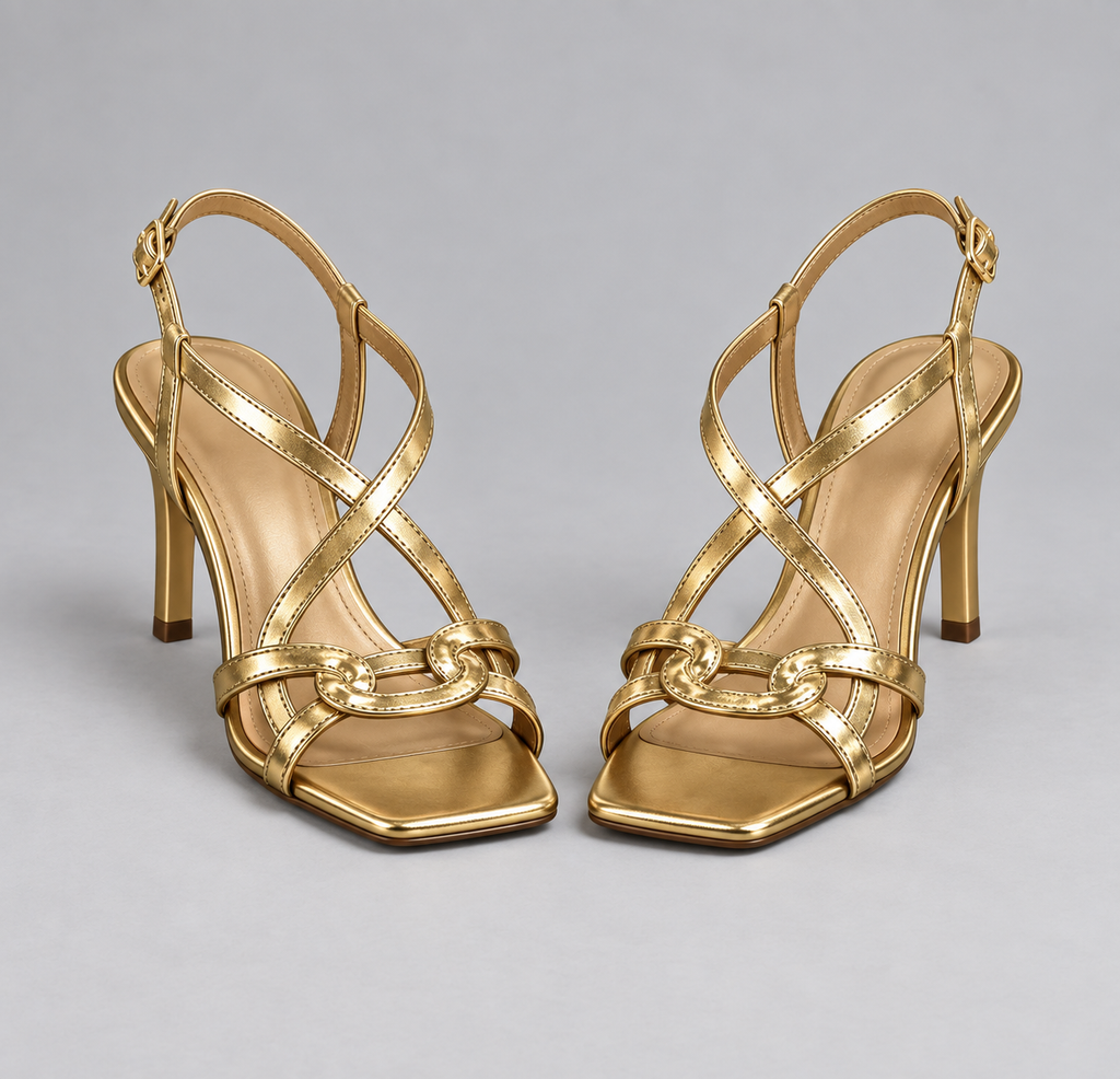 Dames Sandalen met Kruisbandjes Goud Blokhak