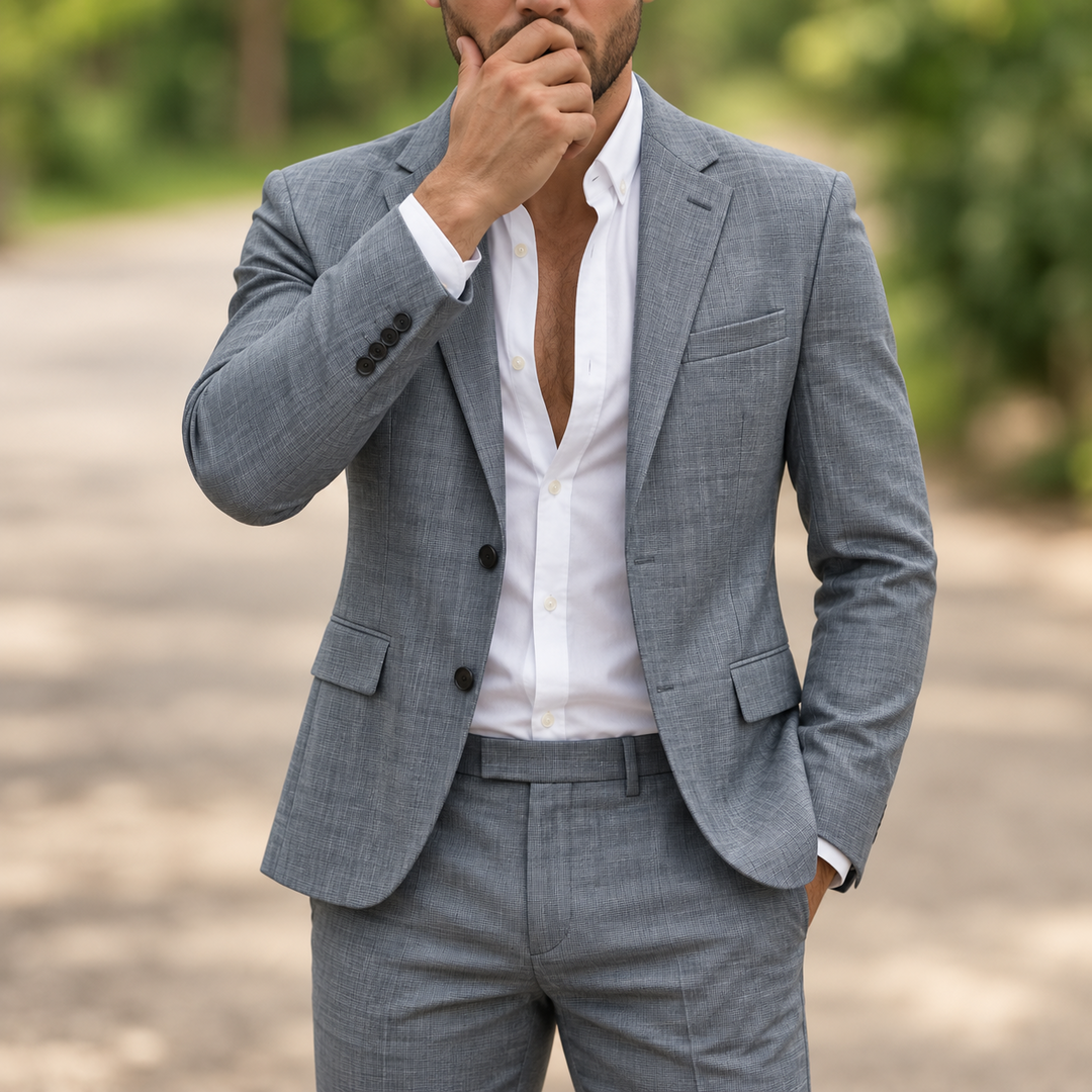 Heren Pak Slim Fit met Knopen en Rits – Casual Feestoutfit