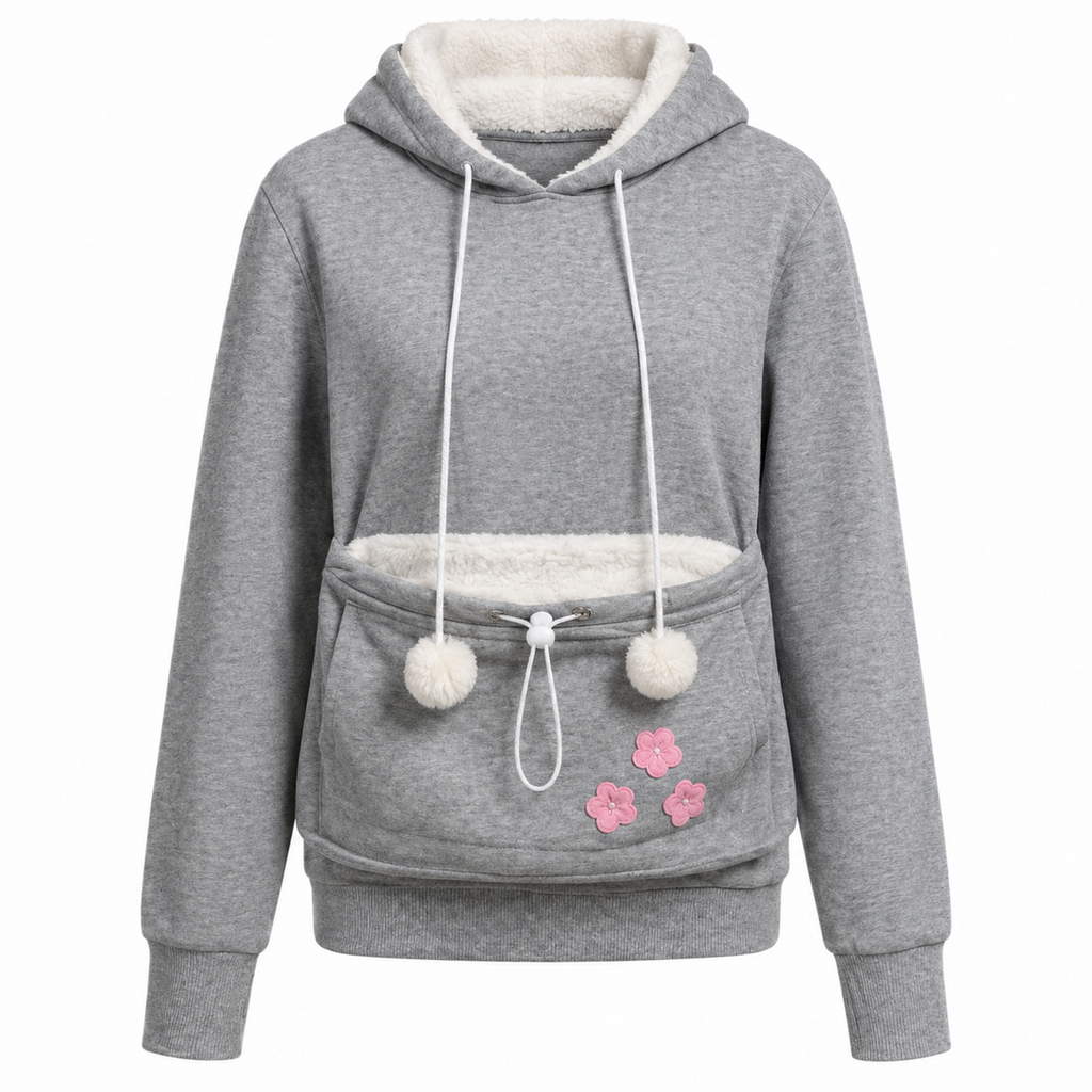 Unisex Oversized Hoodie met Kangoeroezak – Draagbuidel voor Kat of Kleine Hond, Casual Loungewear voor Thuis en Winter