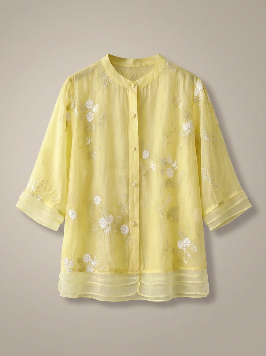 Dames Getailleerde Blouse – Luchtig met Driekwart Mouwen, Geschikt voor Lente en Zomer