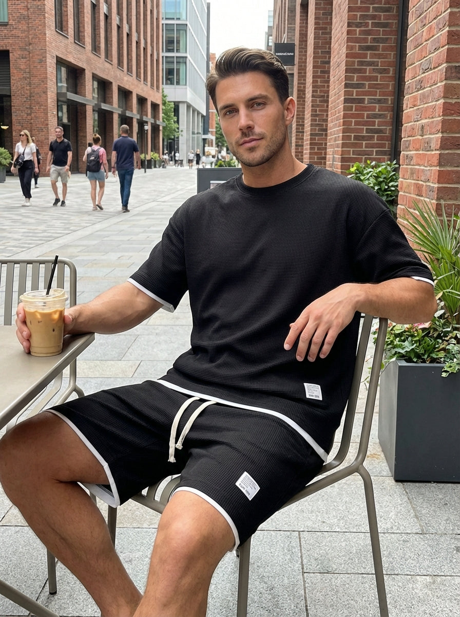Heren Slim Fit Set – T-shirt en Korte Broek met Elastische Taille voor Casual Gebruik