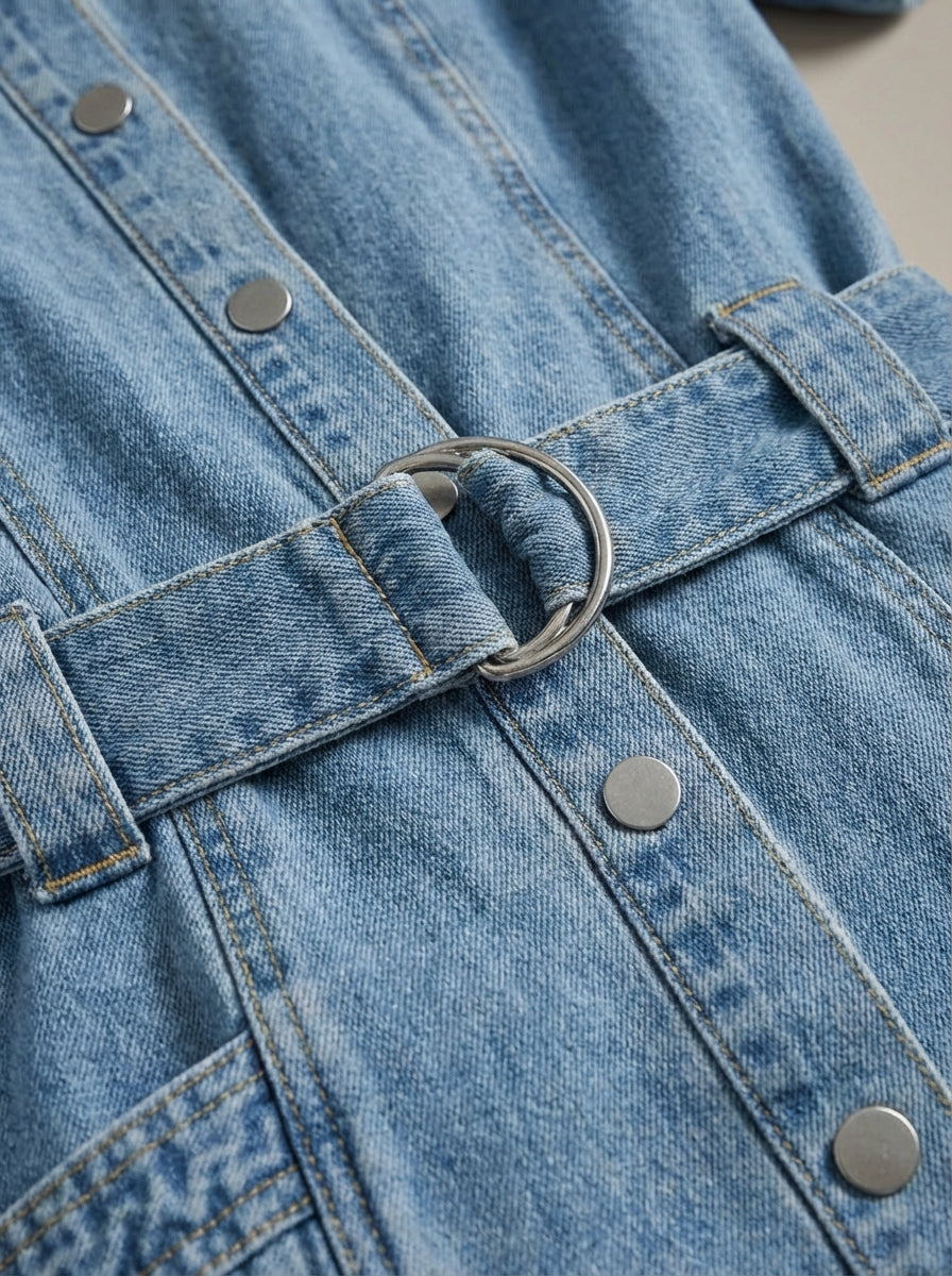 Dames Getailleerde Jurk – Korte Lengte met Knopen en Tailleband, Geschikt voor Casual Gebruik
