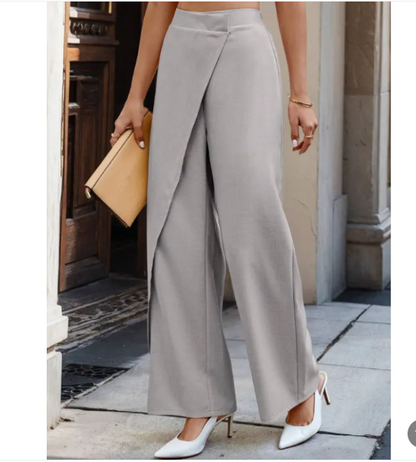 Dames High-Waisted Broek – Asymmetrisch, Brede Pijpen, Geschikt voor Casual en Werk