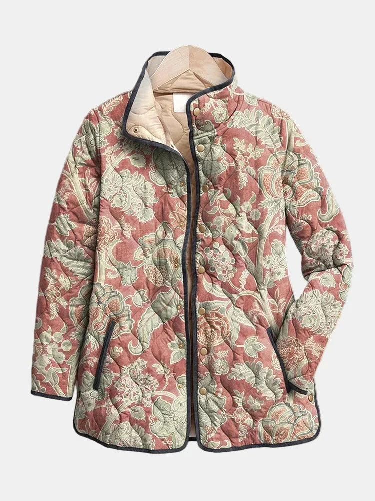 Dames Gewatteerde Jas met Bloemenprint - Contrastbies