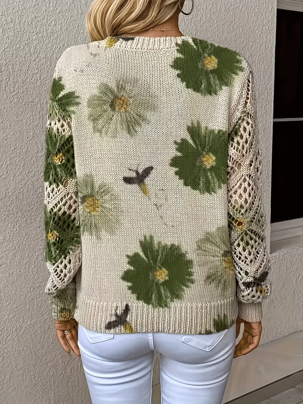 Nancy Dames Trui | Luchtig Gebreid met Bloemen, V-Hals, Comfortabel