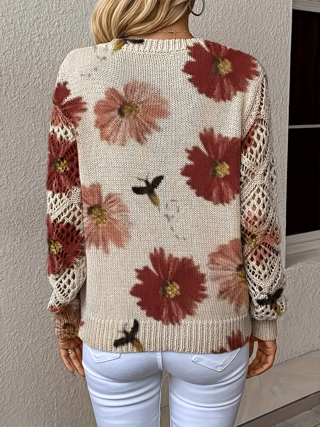 Nancy Dames Trui | Luchtig Gebreid met Bloemen, V-Hals, Comfortabel