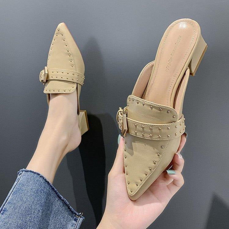 Stijlvolle Muiltjes met Lage Vierkante Hak en Studs voor Dames – Comfortabel Schoeisel voor Dagelijkse Mode – Trendy Zomerschoenen