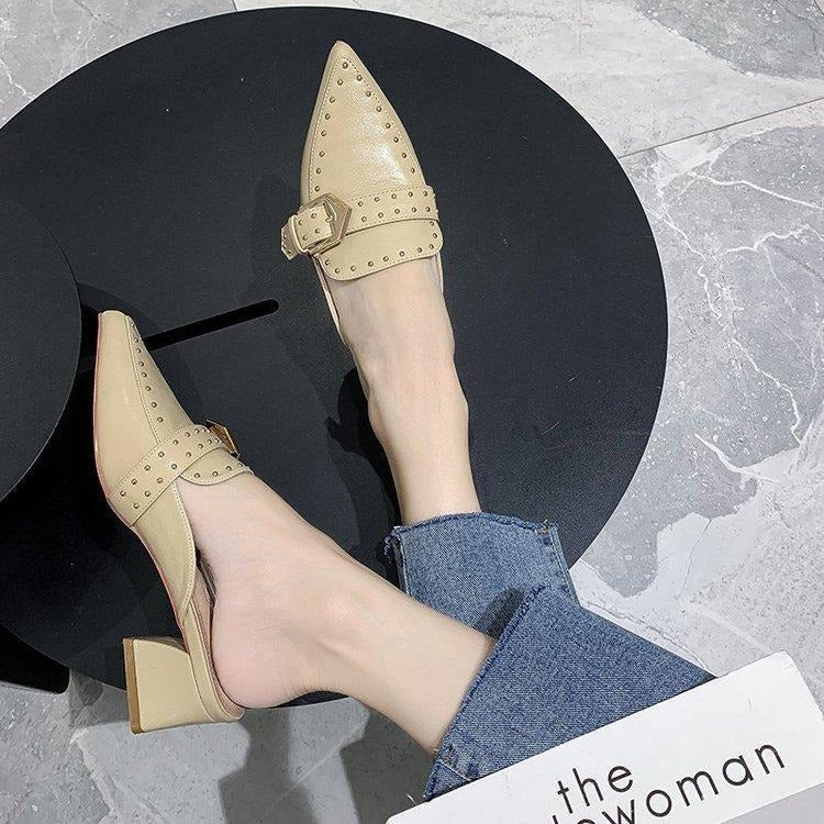 Stijlvolle Muiltjes met Lage Vierkante Hak en Studs voor Dames – Comfortabel Schoeisel voor Dagelijkse Mode – Trendy Zomerschoenen