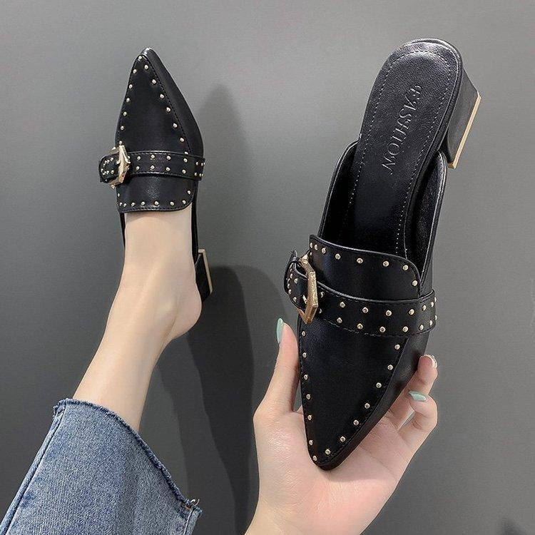Stijlvolle Muiltjes met Lage Vierkante Hak en Studs voor Dames – Comfortabel Schoeisel voor Dagelijkse Mode – Trendy Zomerschoenen