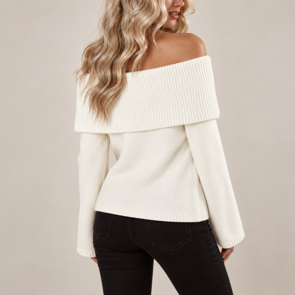 Basia off-shoulder trui dames | Witte fluffy trui met luxe comfort