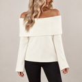 Basia off-shoulder trui dames | Witte fluffy trui met luxe comfort