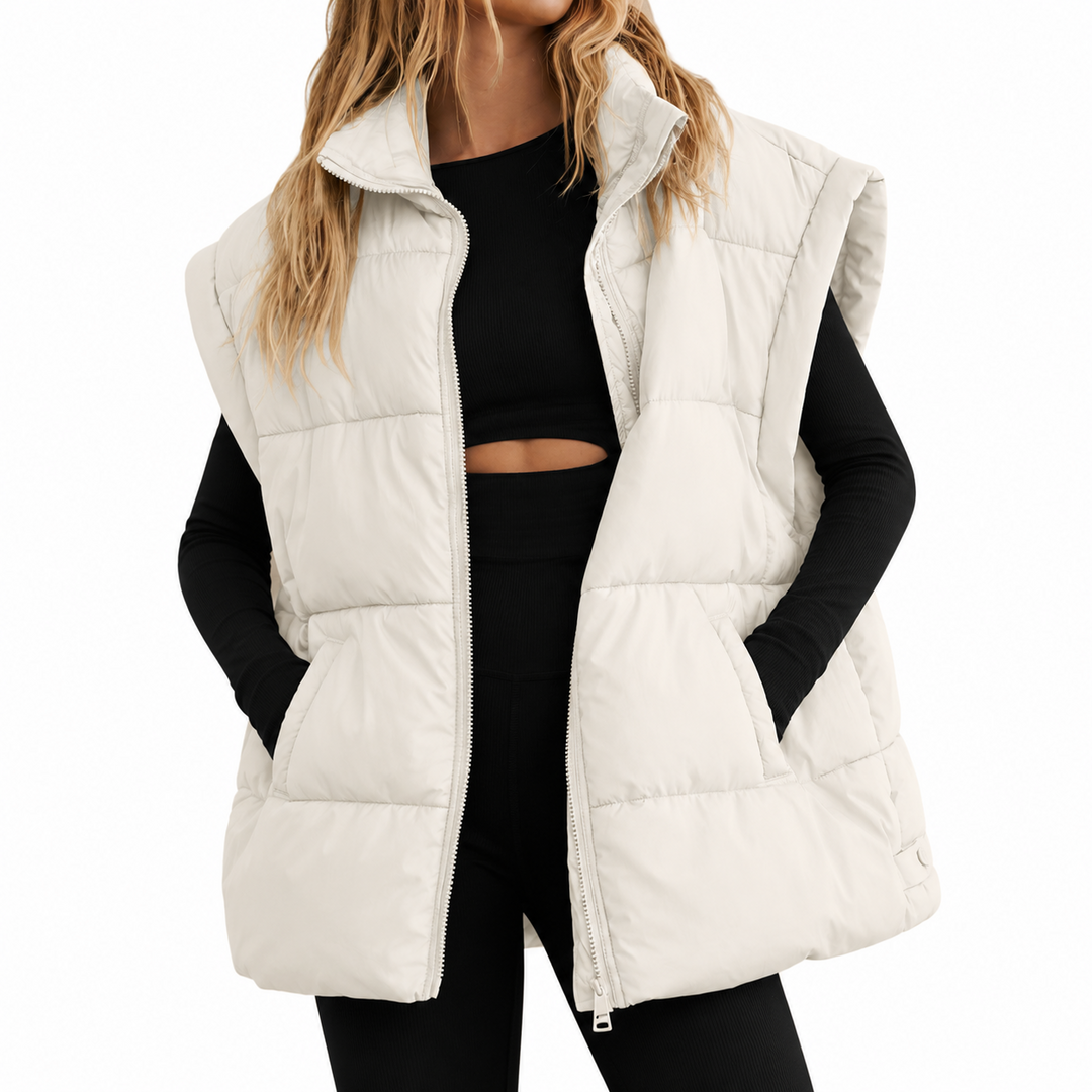 Dames Gewatteerde Bodywarmer – Mouwloos Gilet met Rits en Zakken