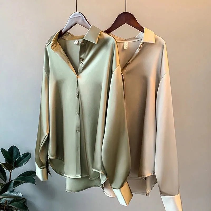 Dames Blouse, Zijden Look, Lange Mouwen, Ademend & Elegant