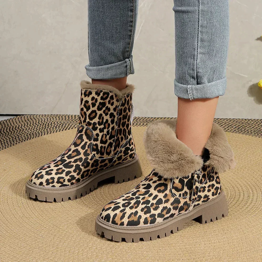 Platform Laarzen Dames | Warme Laarzen met Luipaardprint en Pluche Voering