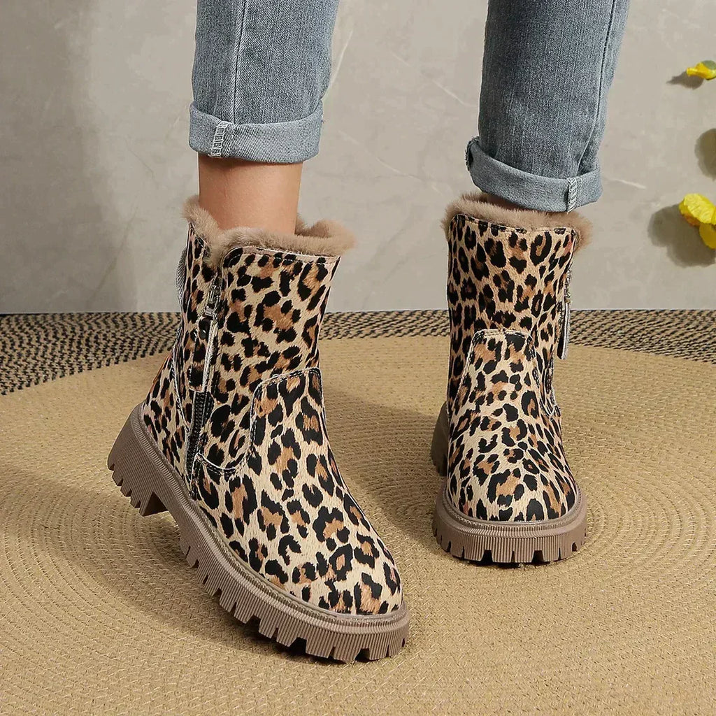 Platform Laarzen Dames | Warme Laarzen met Luipaardprint en Pluche Voering