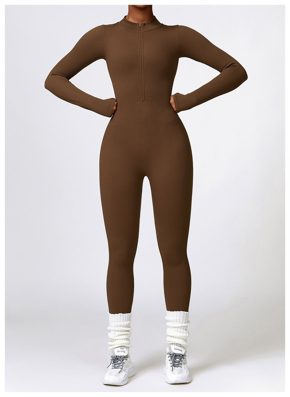 Jumpsuit dames | Lange mouwen jumpsuit met ritssluiting en flatterend silhouet