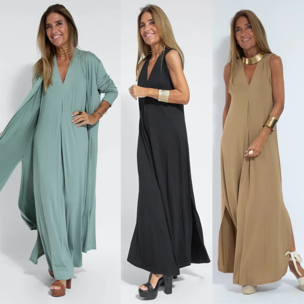 Lonny | Lange damesjurk met bijpassend vest in boho-stijl voor een elegante en veelzijdige zomerlook