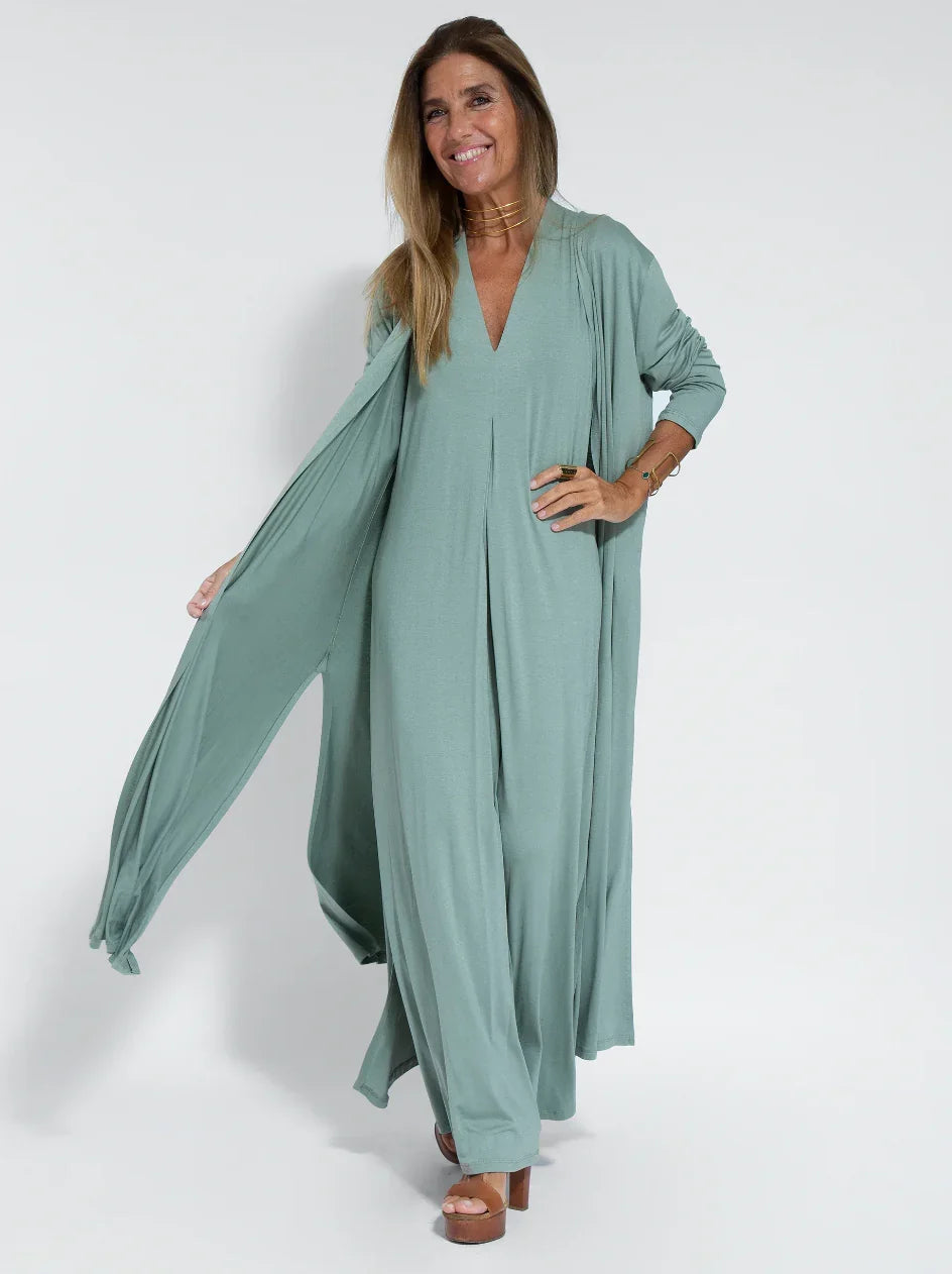 Lonny | Lange damesjurk met bijpassend vest in boho-stijl voor een elegante en veelzijdige zomerlook