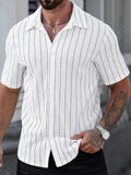 Men's Two-Tone Striped Short Sleeve Shirt in Black/White