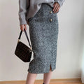 Donkergrijze Tweed Rok Dames | Hoog Getailleerde Rok met Elegante Pasvorm