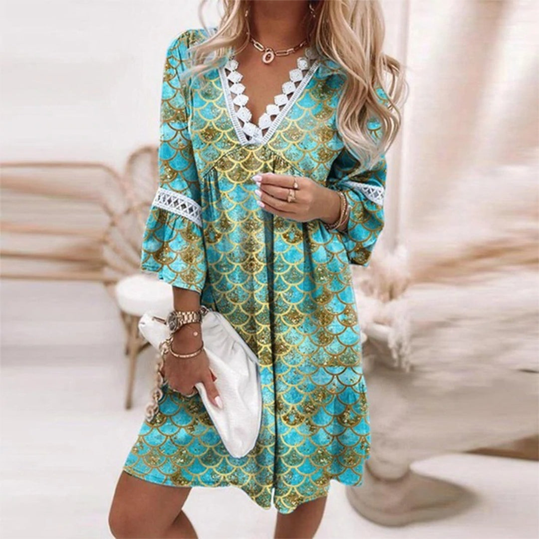 Minae Jurk | Dames losse zomerjurk met trendy print en 3/4 mouwen