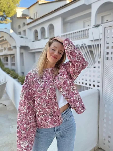 Narissa Jasje dames | Elegante jas met levendige bloemenprint en flatterende pasvorm