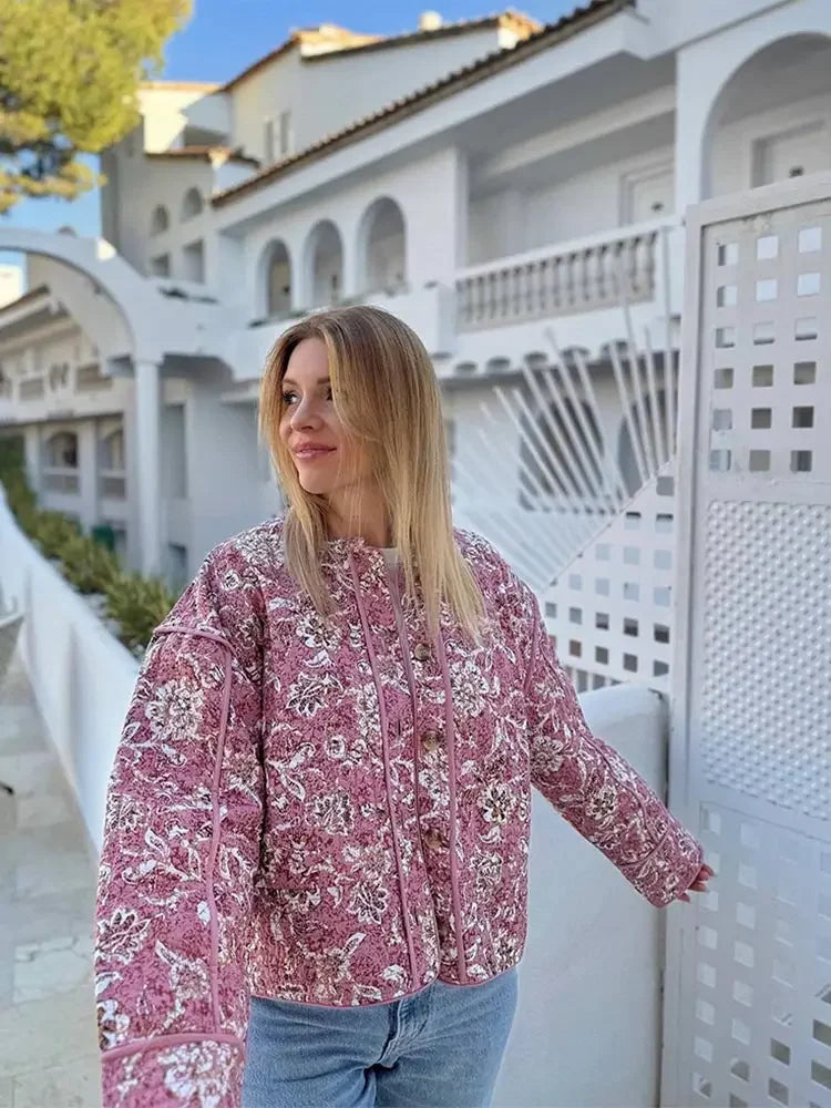 Narissa Jasje dames | Elegante jas met levendige bloemenprint en flatterende pasvorm