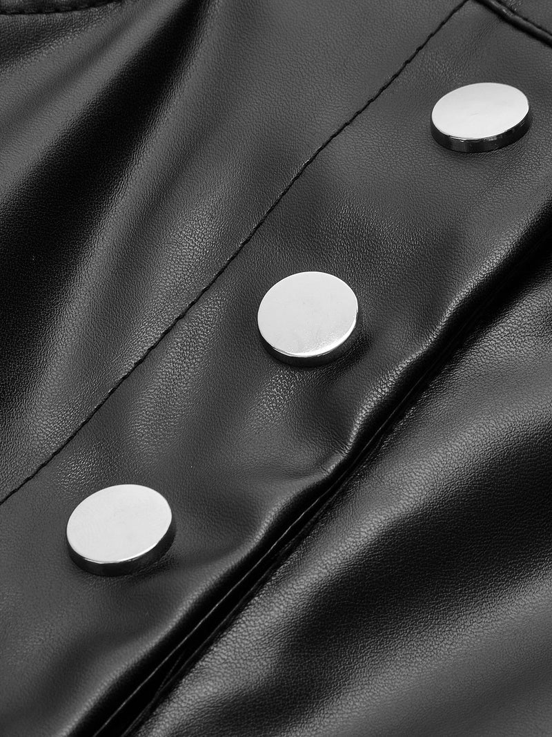 Nikka PU Leren Broek | Dames mid-waist broek met knopen en zakken