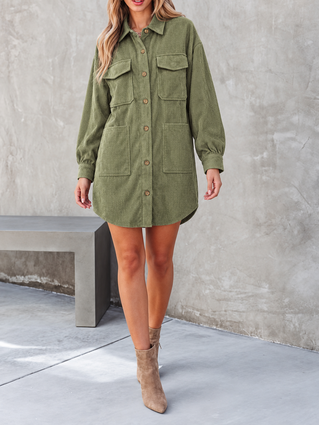 Gerdien | Mini-Jurk voor Dames – Tijdloze Elegantie met Corduroy Stof