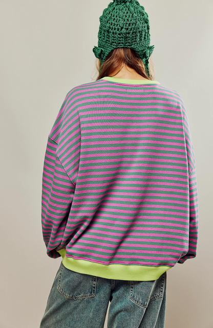 Olivia Gestreepte Oversized Trui | Damestrui met kleurrijke strepen en relaxte pasvorm